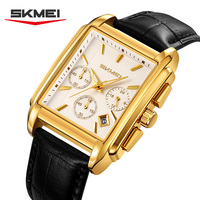 Montre carrée simple pour hommes d'affaires, étanche, avec calendrier, mouvement à quartz six aiguilles, en acier inoxydable et cuir, style antique, 22 mm, vente en gros