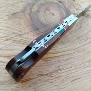 Couteau pliant multifonctionnel damas fait à la main 356 couches avec manche en bois couteau de poche à verrouillage arrière livré avec gaine en cuir - Product Image 4