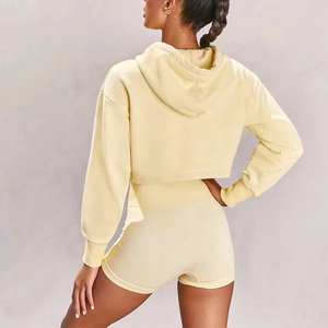 Venta al por mayor en relieve Puff Imprimir Crop Top Mujeres Sudadera con capucha Conjunto de logotipo personalizado de diseño de impresión de alta calidad recortada Mujeres Sudadera con capucha - Product Image 4