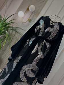 Abaya Kaftan en velours noir, grande taille, léger, longueur au sol, manches longues, pour femmes, pour les occasions spéciales et les mariages - Product Image 4