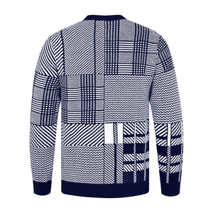 100% High Quality Cotton Navy Geometric Mock Neck <b>Sweater</b> Breathable Anti-Wrinkle Anti-Shrink Customizable Logo Front Fit for - Product Image 4