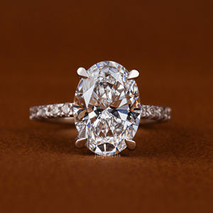 3,0 CT Corte ovalado 14KT Oro blanco Ajuste de Halo oculto Anillo de compromiso Diamante cultivado en laboratorio Nuevo anillo de estilo clásico - Product Image 1