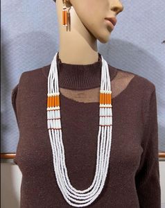 Collar de cuentas de semillas de cristal de calidad hecho a mano con conjunto de pendientes, cadenas de gargantilla de declaración para mujer, regalo de joyería elegante para mujer - Product Image 1