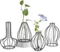 Vase de sol en fer fait à la main avec tube en verre et design de pot