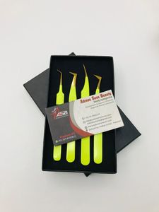 Pince à épiler professionnelle d'extension de cils en acier inoxydable enduit de vert néon de chaux outil de beauté à forte adhérence Durable pointe de Volume - Product Image 3