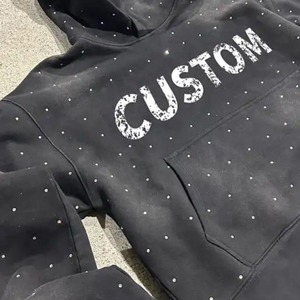 Sweat-shirts à capuche pour hommes en coton 100% de haute qualité, style streetwear personnalisé, avec fermoir en alliage, effet délavé à l'acide, lourds, avec strass - Product Image 6