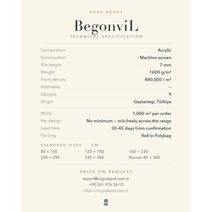 พรมอะคริลิคขายส่ง BEGONVIL BG006 สีขาว ผลิตด้วยเครื่องจักร พรมตุรกี สำหรับห้องนั่งเล่น โครงการโรงแรม - Product Image 4