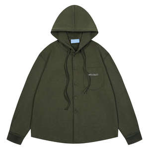 2025 Fall Olive Green Unisex Button-Up Hooded <b>Sweatshirt</b> <b>Retro</b> Streetwear Oversized Fit Couple's Youthful Casual Hoodies - Product Image 2