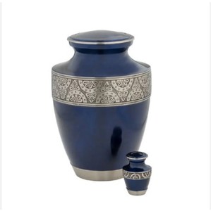 Vendeur chaud urne de crémation en métal adulte marbre peint en bleu pour les cendres humaines fournitures funéraires avec souvenir commémoratif correspondant - Product Image 4
