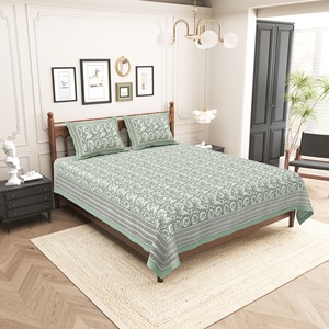 Oferta en Sábanas de Algodón Estampadas en Verde Salvia de Jaipur Heritage para Uso Diario en el Hogar, Tela de Fácil Cuidado a un Precio Competitivo - Product Image 5