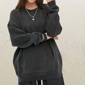 Sweat à capuche et sweat en coton vierge polaire pour hommes vente en gros de basiques personnalisées poids lourd surdimensionné col rond Vintage délavé à l'acide - Product Image 4