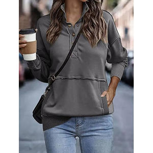 2025 femmes col montant à manches longues sweat léger bouton cordon pull personnalisé imprimé Anti-rétrécissement hauts à capuche - Product Image 5