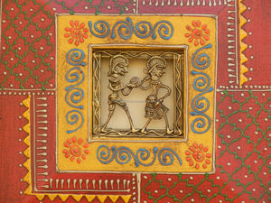 Hand Painted Bastar Art Wooden Wall <b>Frame</b> Diwali Wedding Birthday Anniversary Deco Style Wall Hanging with Brass Figures - Product Image 4