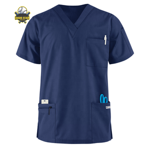 OEM Unisex cinco bolsillos con cuello en V logotipo personalizado diseño enfermería médico Scrubs moda médico odontología mascotas uniformes impresos OEM - Product Image 3