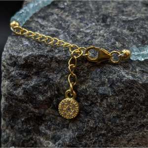 Quartz Diamond Pearl Beaded <b>Bracelet</b> with Aquamarine & Herkimer <b>Gemstones</b> Gold Plated Religious Cross Design Gift - Product Image 3