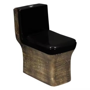 Toilette de toilette au sol au design de luxe-Placard d'eau de salle de bain décoratif en relief en bois, cuvette de toilette monobloc en céramique monobloc - Product Image 1