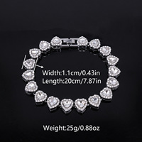 Bracelet chaîne cubaine en verre strass cœur 11 mm YYN Factory, épais et glacé, bijoux hip-hop en gros pour hommes et femmes