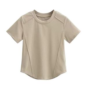 Venta al por mayor de alta calidad de cuello redondo logotipo personalizado de color sólido pullover 100% algodón transpirable manga corta Curvy Hem camiseta de mujer - Product Image 1