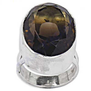 925 <b>Silver</b> Boho Style Smoky Quartz Oval <b>Ring</b> Handmade <b>Statement</b> Jewelry with Topaz Platinum Pear Cut Diamond Rhodium Plated - Product Image 2