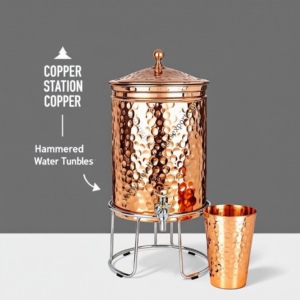 Réservoir de stockage d'eau en cuivre élégant avec pot distributeur de lunettes support en métal pour usage domestique pot d'eau potable meilleure qualité - Product Image 4