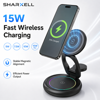 Support de chargeur sans fil magnétique pliable 15W à double bobine pour téléphone portable et écouteurs, avec charge rapide