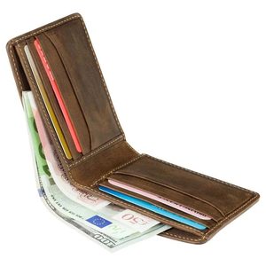 Personnalisable Vintage marron en cuir véritable à deux volets portefeuille hommes personnalisé pli fermeture doux court RFID broderie cadeau - Product Image 5