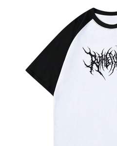 Custom Unisex Black <b>White</b> Raglan Graphic TShirt Gothic Logo Print Short Sleeve Cotton Casual Streetwear Oversized Fit Summer Top - Product Image 3