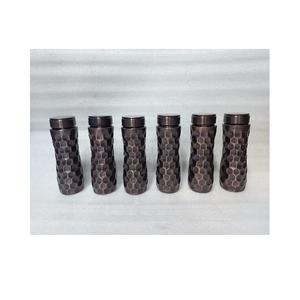 Botella para beber de cobre martillado de lujo hecha a mano a prueba de fugas sin juntas Ayurvédica ecológica elegante pulido diseño duradero - Product Image 6