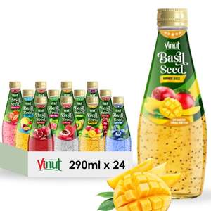 Jugo de Puré de Mango y Semillas de Albahaca Recién Exprimido en Botella de Vidrio de 9.8 Fl oz (290 ML) Fabricación de Marca Privada OEM/ODM Venta al por Mayor - Product Image 1