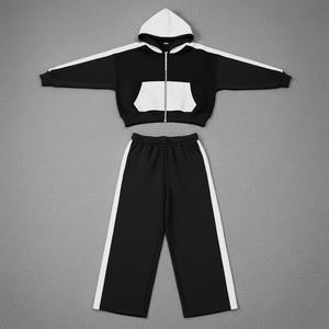 Ensemble de survêtement athlétique streetwear personnalisé pour homme, hiver, avec capuche, imprimé délavé à l'acide, pantalon fuselé et veste zippée, 100% coton, fabrication usine - Product Image 3