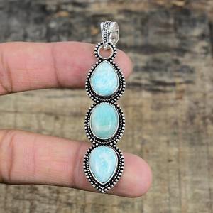 Colgante de piedras preciosas Larimar, joyería para mujer, joyería de estilo bohemio de plata, colgante hecho a mano de tendencia de Plata de Ley 925, regalo para ella - Product Image 2