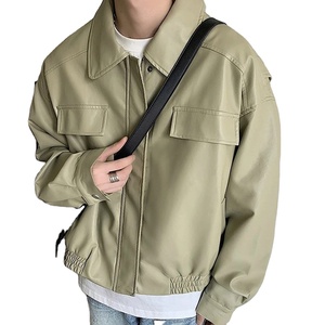 Abrigo Retro informal para hombre, chaqueta de cuero PU de lona estilo callejero con cremalleras, cuello vuelto, bolsillo, manga larga para invierno - Product Image 6