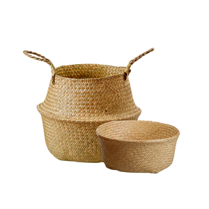 Cestas de vientre de hierba marina tejidas a mano, cesta de paja Boho Chic para juguetes, ropa y plantas de interior, ecológica y elegante - Product Image 1