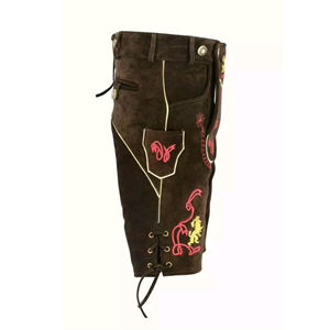 High Quality Bavarian Men's Lederhosen <b>Short</b> Genuine Cowhide Suede <b>Leather</b> Embroidery Side Backside Pockets Mid Plus Size - Product Image 5