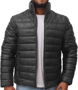 Chaqueta acolchada ligera de piel de oveja con cremallera para hombre Abrigo acolchado de plumón real para invierno - Product Image 3