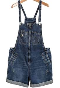 Denim High Quality <b>Short</b> <b>Dungaree</b> for <b>Women</b> Light Wash Distressed Vintage Effortless Style Bib Overall Button Printed Trendy - Product Image 4