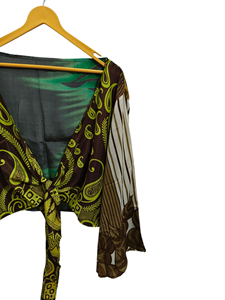 เสื้อผูกเน็คไทผ้าไหมด้านบนทำด้วยมือของชาวอินเดียเสื้อผูกด้านหน้าแบบฮิปปี้เสื้อฤดูร้อนผูกพันรอบเสื้อคลุมผ้าไหมเสื้อครอปฤดูร้อน - Product Image 3