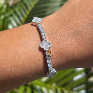 Nueva moda redonda brillante laboratorio cultivado VVs diamantes D incoloro completamente helado trébol de tenis Hip Hop pulsera 10K oro blanco - Product Image 3