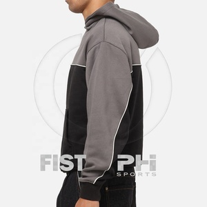Custom Embroidered Logo Design Black Gray Panel Heavyweight 100% Cotton Winter Hoodie-Unisex 350g Fabric Trendy 2026 - Product Image 5