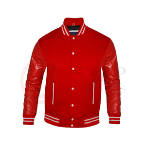 Custom Leather Sleeves Chenille Embroidery Patch Logo Baseball <b>Jacket</b> Red And White Contrast For <b>Men</b> And Women <b>summer</b> park - Product Image 3