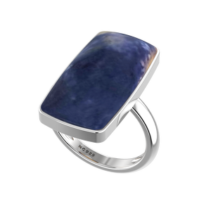 925 Sterling Silver <b>Resizable</b> <b>Ring</b> Bezel Setting Sodalite Gemstone Mix Shapes Classic Wedding Party Trendy Fashionable Unisex - Product Image 4