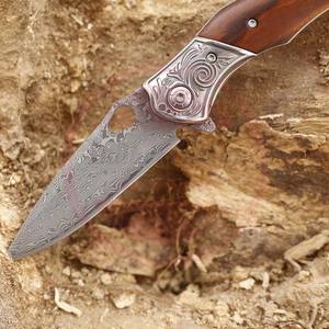 Cuchillo de bolsillo profesional de alta calidad Damasco hoja fija plegable mango de madera cuchillos multiusos - Product Image 6
