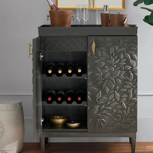 Gabinete de Bar multitonal Gabinete de barra de madera con ruedas Muebles económicos para el hogar con estante de exhibición de almacenamiento para sala de estar - Product Image 4