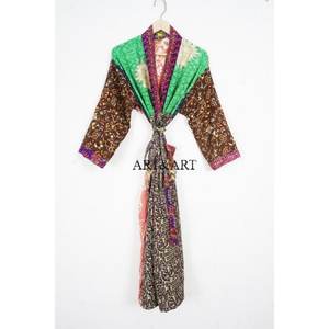 Indian Handmade Vintage Silk <b>Kimono</b> Robe-Elegant Breathable Quick Dry Soft Sleepwear for <b>Women</b> - Product Image 1
