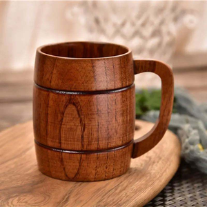 Tasse en bois marron rétro faite à la main naturelle de qualité supérieure avec poignée tasses à bière en bois en gros pour thé café vin et boissons chaudes - Product Image 3