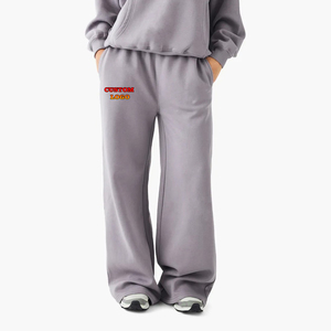 2025 vente en gros femmes pantalons de survêtement pantalons larges 100% coton respirant tissu Baggy jambe droite pantalons de survêtement avec cordons - Product Image 1