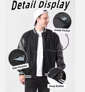 Men's <b>Retro</b> College Style All-Season Varsity <b>Jacket</b> PU <b>Leather</b> Embroidered Stitching CollegeBaseballjacket for men DDP Shipping - Product Image 3