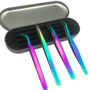 ANAAIF Juego de pinzas para cejas de Color arcoíris de acero inoxidable, 4 Uds., aplicador de pestañas de Punta puntiaguda, regalo para pestañas y depilación - Product Image 6