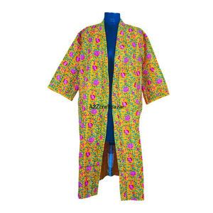Classy Vintage Handmade Kantha Kimono Maxi <b>Women</b> Summer Floral <b>Robe</b> 100% Cotton Quick <b>Dry</b> Breathable for Beach Vacation - Product Image 1