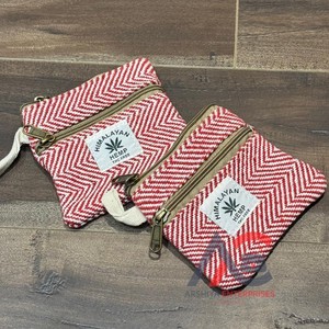 Venta al por mayor hecho a mano cáñamo del Himalaya monedero ecológico Chevron patrón cremallera bolsa para efectivo y monedas pequeña cartera sostenible - Product Image 1